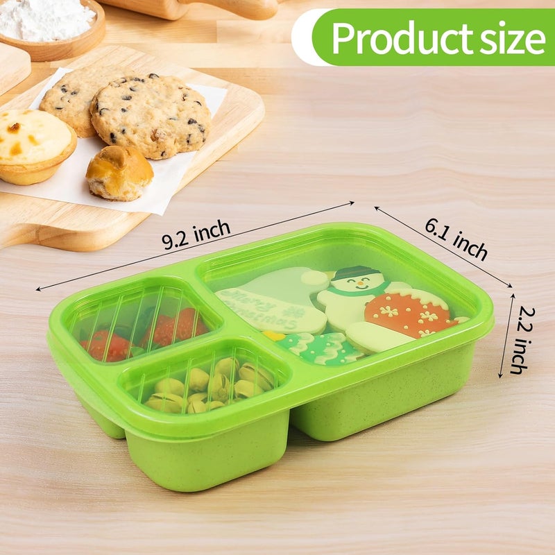 buluker 8 Pack Bento Lunch Box Set 3 Compartment Wheat Straw Meal Prep Food Storage Containers Plastic, Microwave and Dishwasher Safe （Jewel Brights） - Image 2